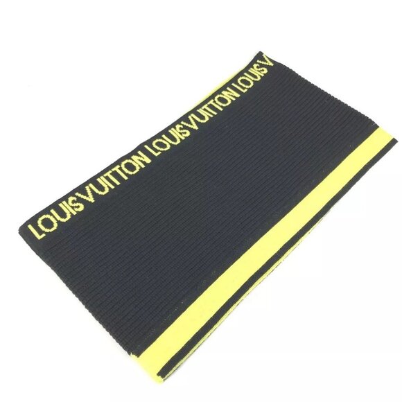 Auth LOUIS VUITTON MP2238 Snood Logo Bicolor Scarf wool Black/yellow - Picture 2 of 16